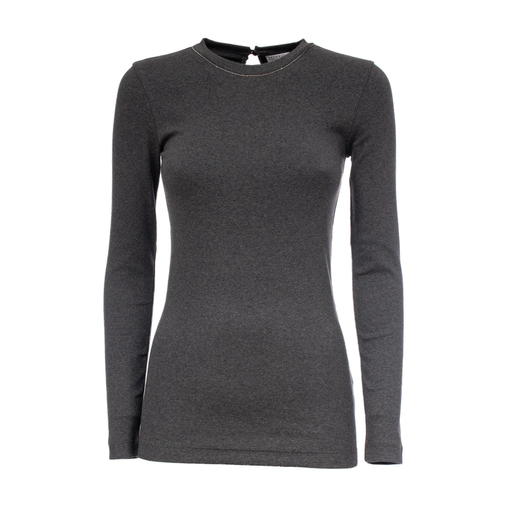 BRUNELLO CUCINELLI Katoenen T-shirt met juweeldetails Gray Dames