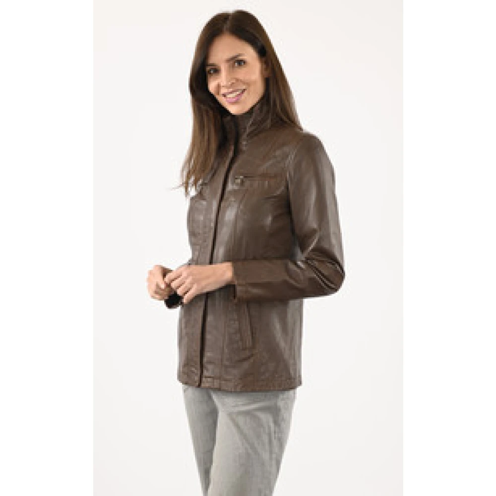 La Canadienne Bruin Leren Comfort Jas Brown Dames