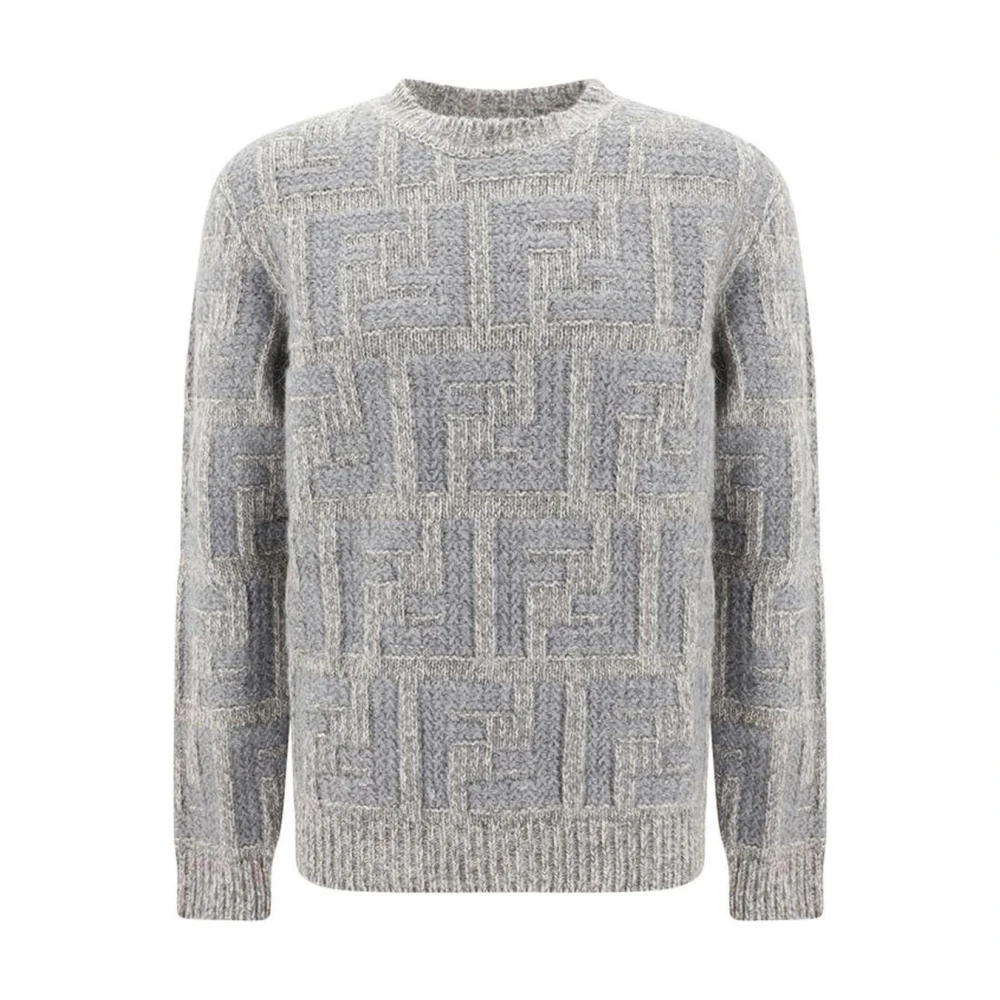 Fendi Jacquard Gebreid FF Logo Sweater Gray Heren