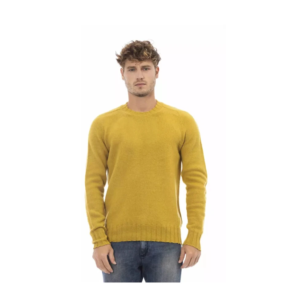 Alpha Studio Gele Wol Crewneck Sweater Yellow Heren