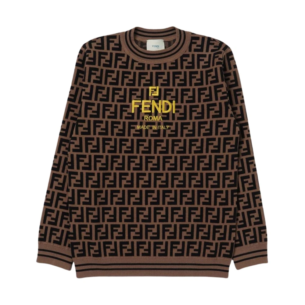 Fendi Unisex Kids Brown Knitwear,, Logo Knit Jumper Size 10 Y