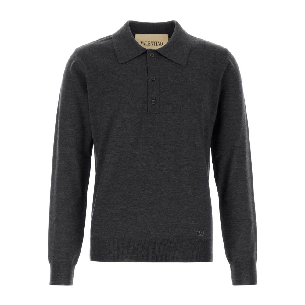 Valentino Garavani Men's Gray Polo Shirts, Xl, Wool Polo With Vlogo Embroidery