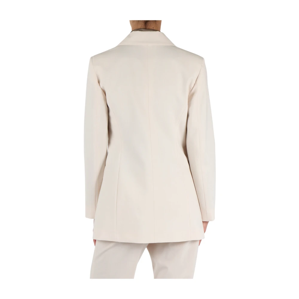 Marella Virgin Wool Revers Lange Mouw Jas Beige Dames