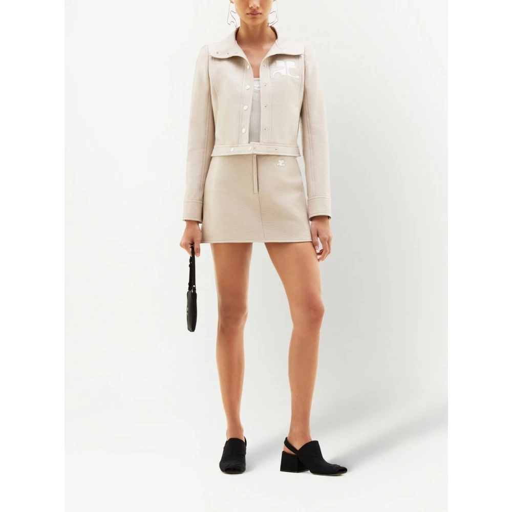 Courrèges Beige Jas met Logo Patch Beige Dames