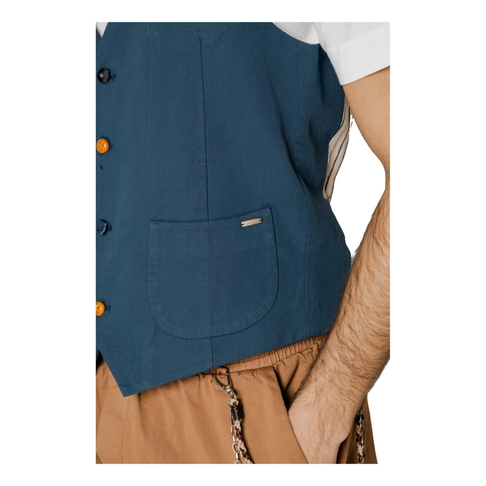 Gianni Lupo Blauw Katoen V-Hals Mouwloos Gilet Blue Heren