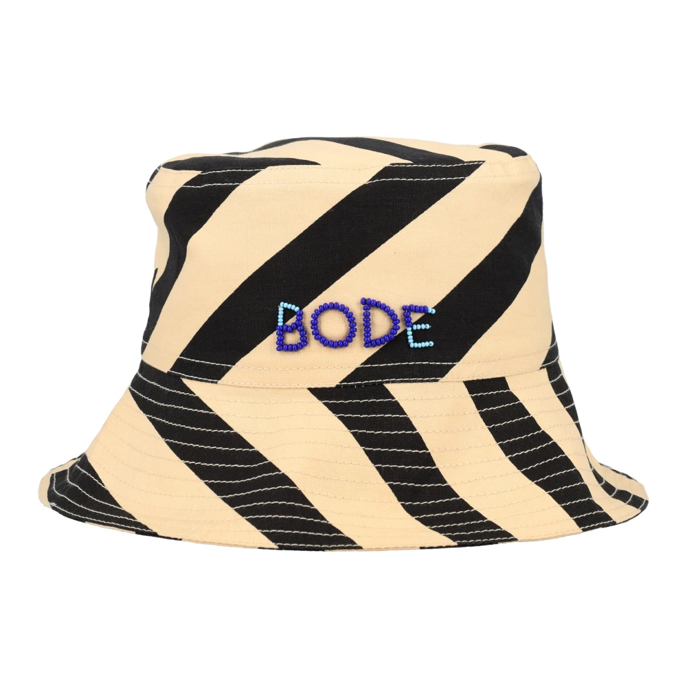 Bode Domino Stripe Bucket Hat Ecru Black Multicolor Heren