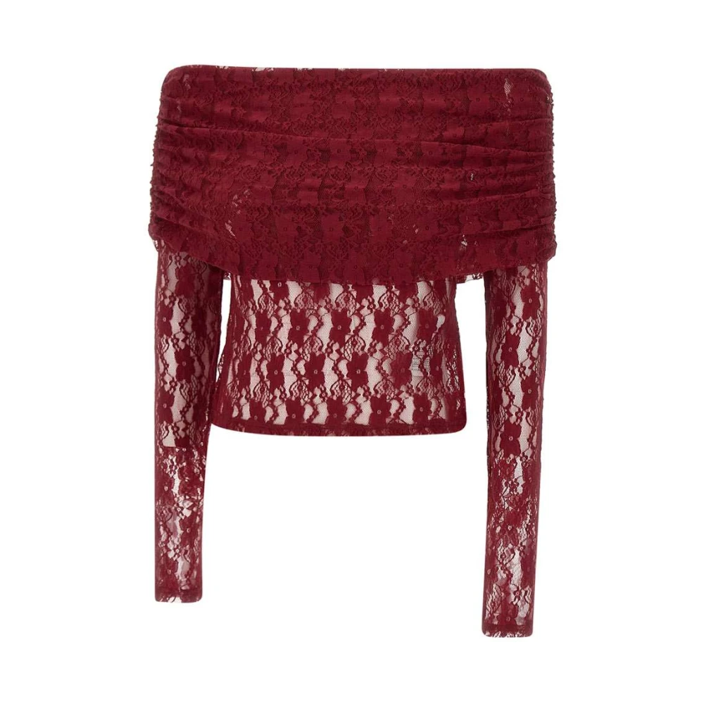 Rotate Birger Christensen Bordeaux Kleuren Top met Kant en Blote Schouders Red Dames