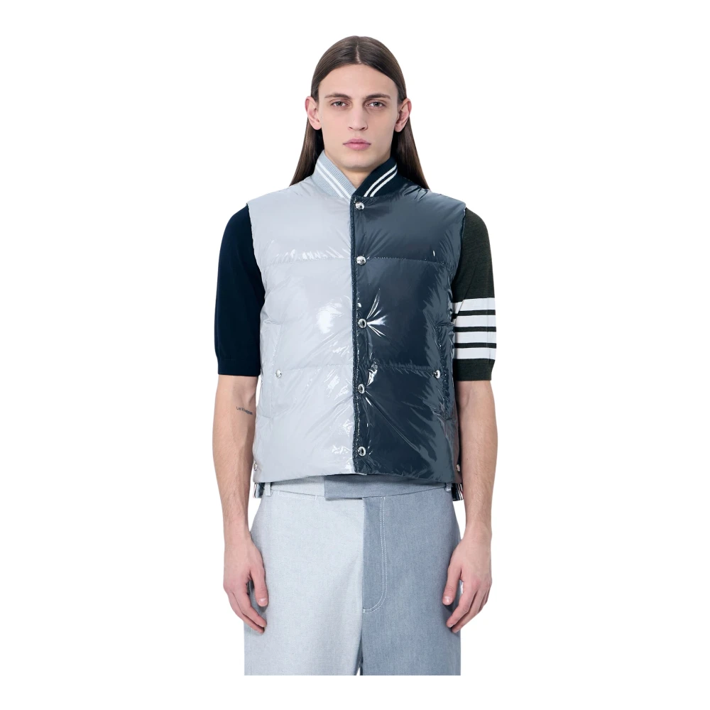Thom Browne Hoogglans Contrast Dons Gilet Gray Heren