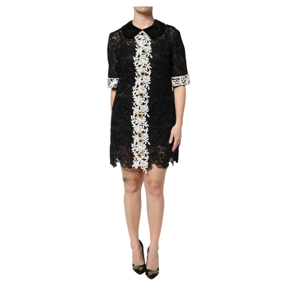 Dolce & Gabbana Black Floral Lace Mini Dress Embellished - Female - Short Dresses - Xs - Dresses