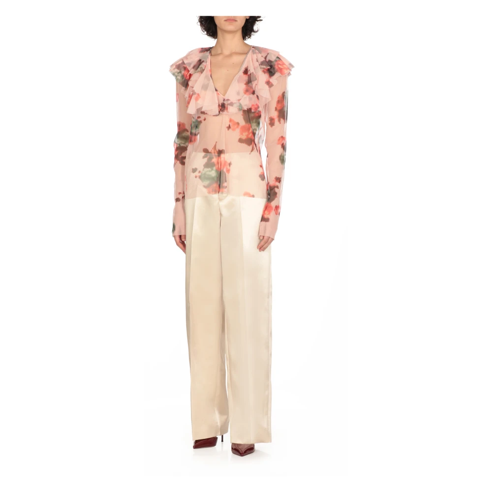 Philosophy di Lorenzo Serafini Roze Bloemen V-Hals Shirt Pink Dames