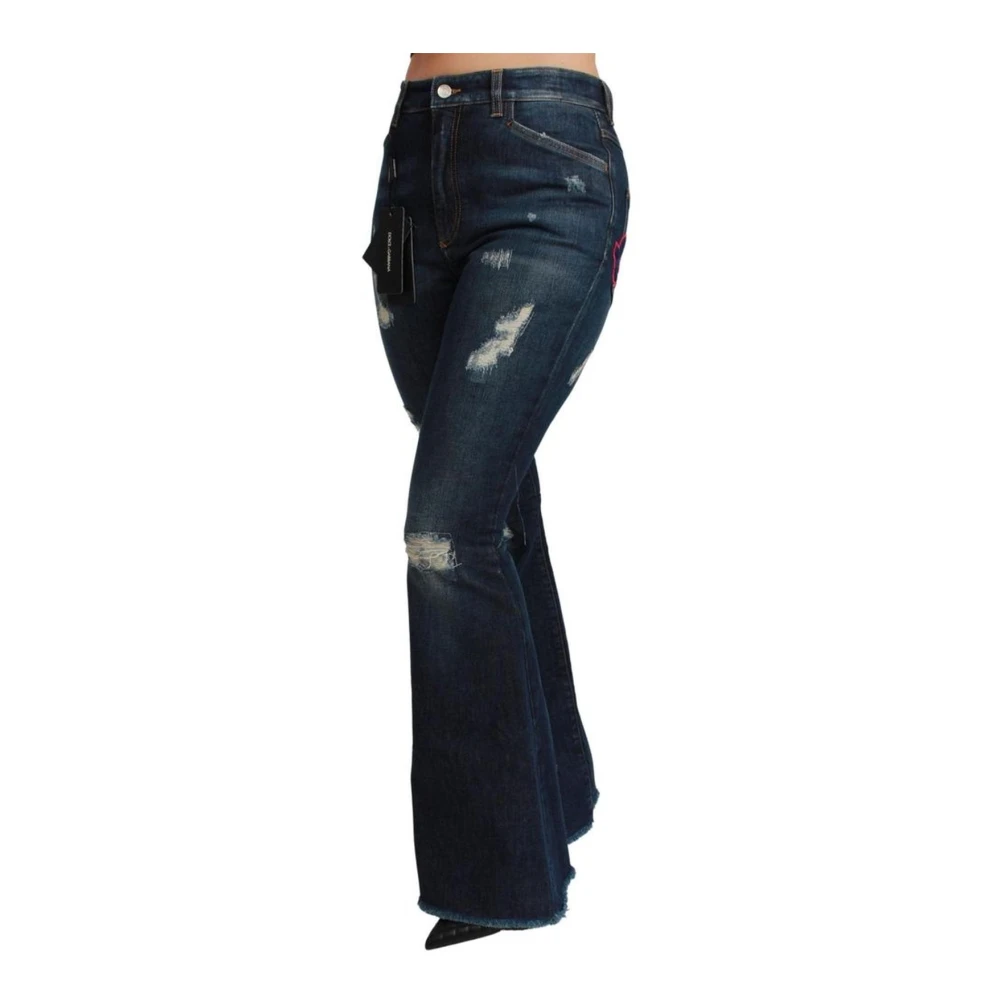 Dolce & Gabbana Retro Flared Blauwe Denim Jeans Blue Dames