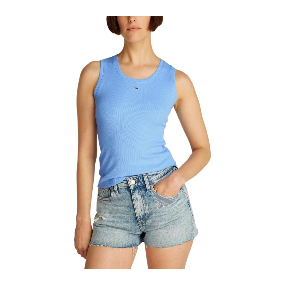 Tommy Jeans Lichtblauwe Mouwloze Top Slip-On Stijl Blue Dames
