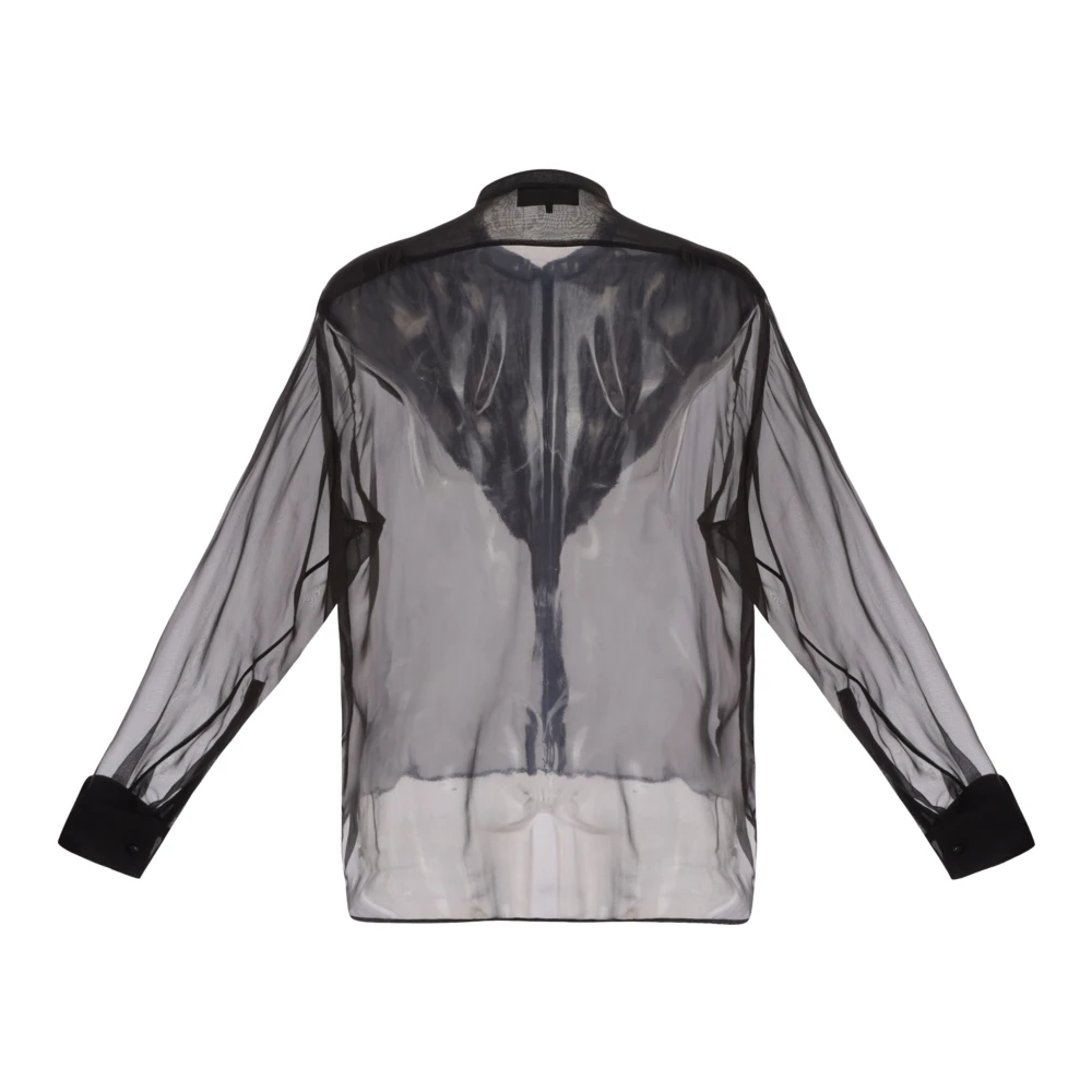 Del Core Zwarte zijden chiffon boxy-fit shirt met geplooide driehoekige plastron Black Dames