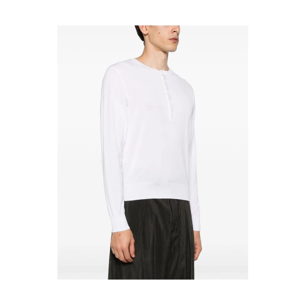 Dries Van Noten Witte Button-Up Sweater Lange Mouwen White Heren