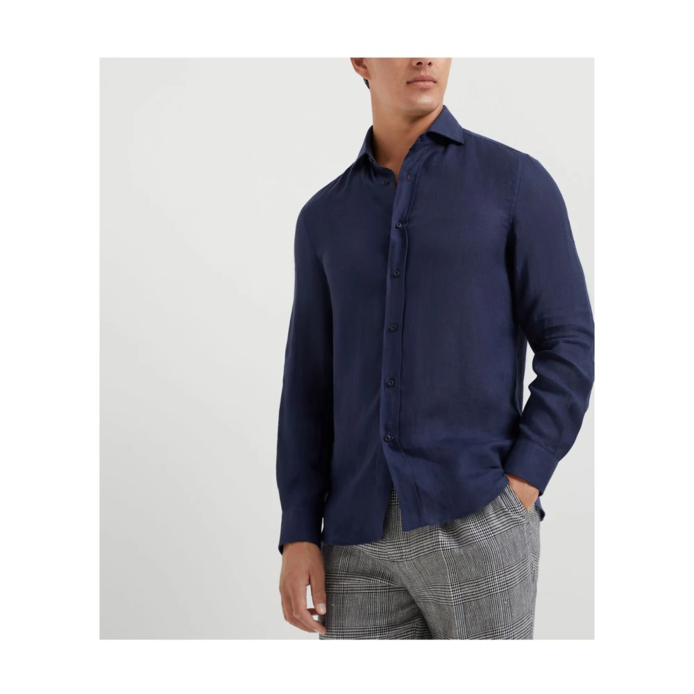 BRUNELLO CUCINELLI Navy Blauwe Button-Up Shirt Blue Heren