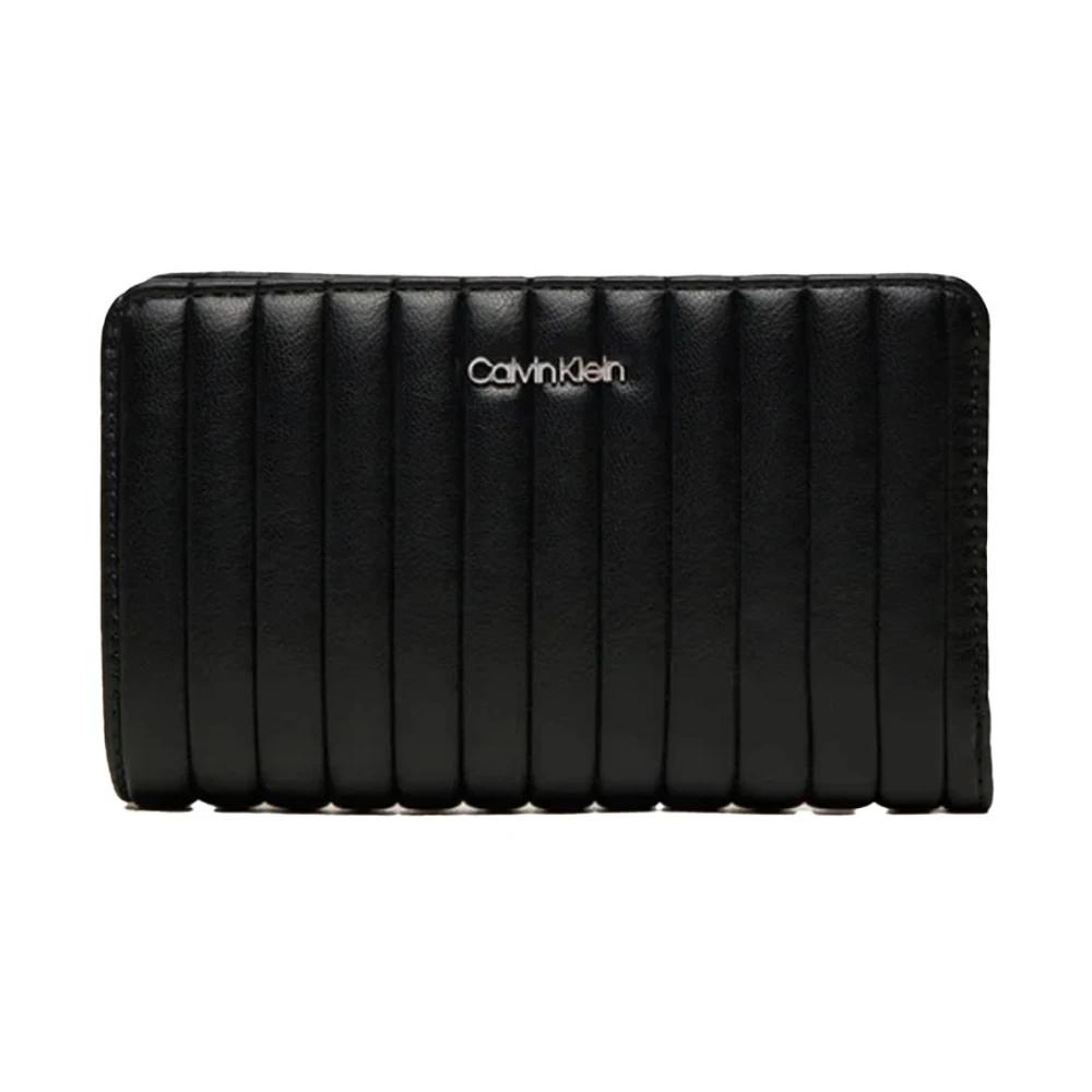 Calvin Klein Grote Portemonnee Zwart Metalen Logo Black Dames