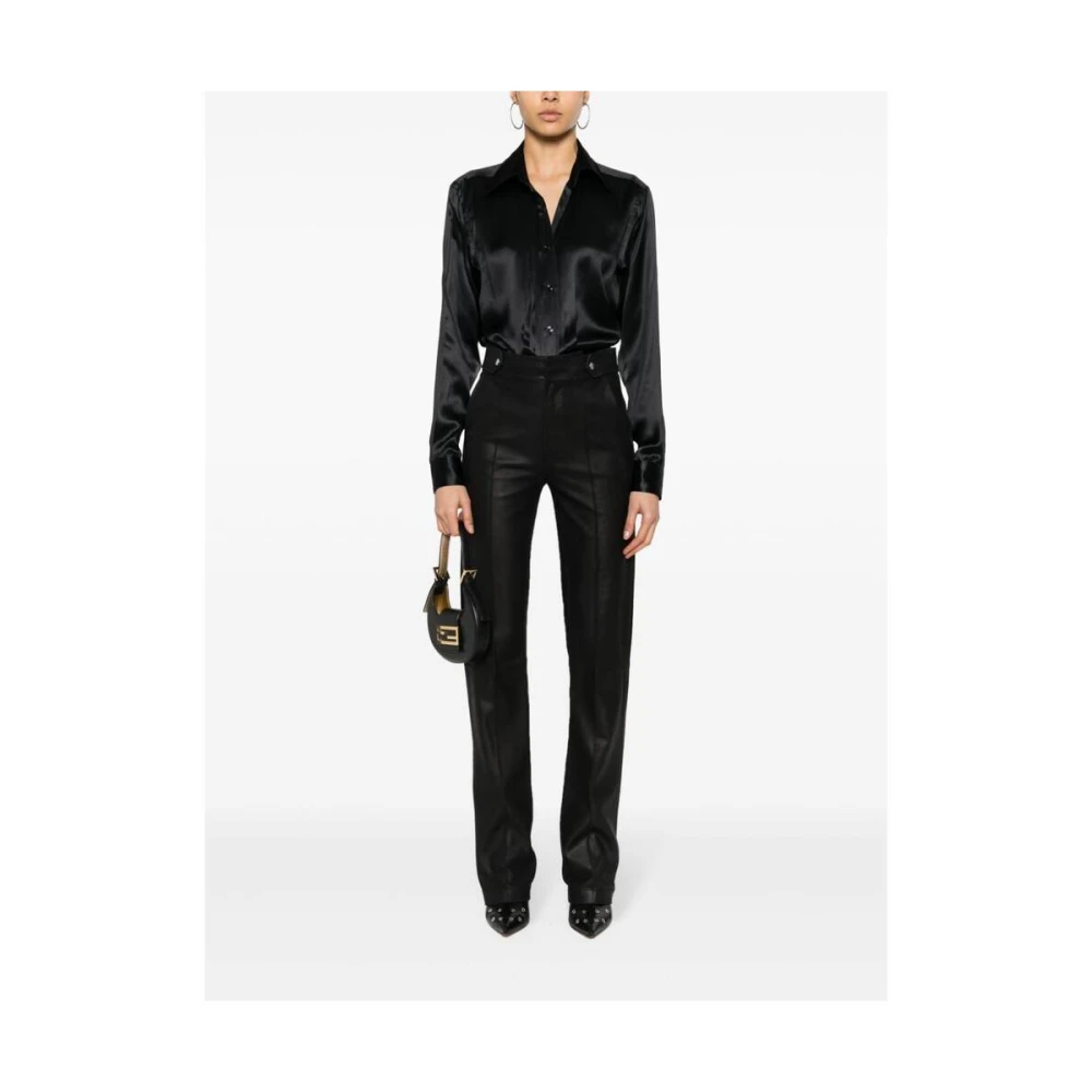 Tom Ford Luxe Zwarte Zijden Satijnen Overhemd Black Dames