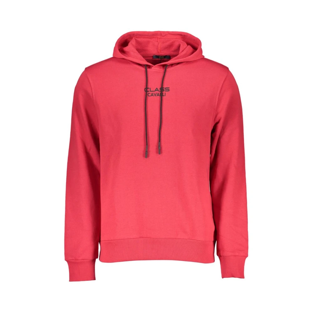 Cavalli Class Men's Red Hoodies,, Cotton Jumper With Print Extra Large