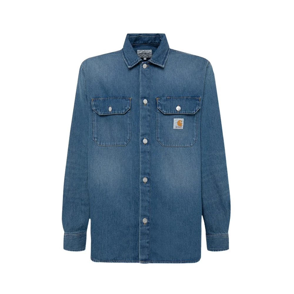 Carhartt WIP Denim Jean Jacket met Logo Knopen Blue Heren
