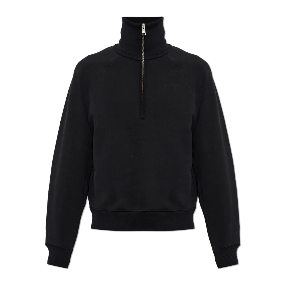 Ami Paris Unisex - Black Cotton Zipped Sweatshirt With Embossed Ami De Coeur Black - Size: Xl - Immagine 3