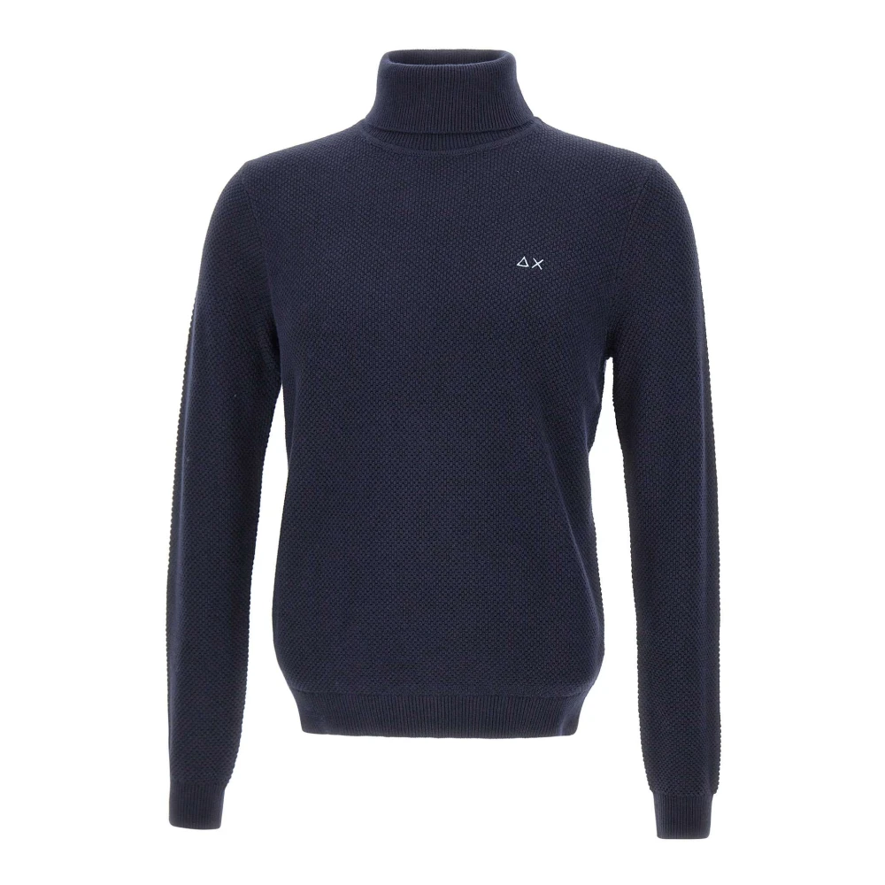 Sun68 Men's Blue Wool And Cotton Turtleneck Jumper - Turtlenecks - 3XL - Knitwear