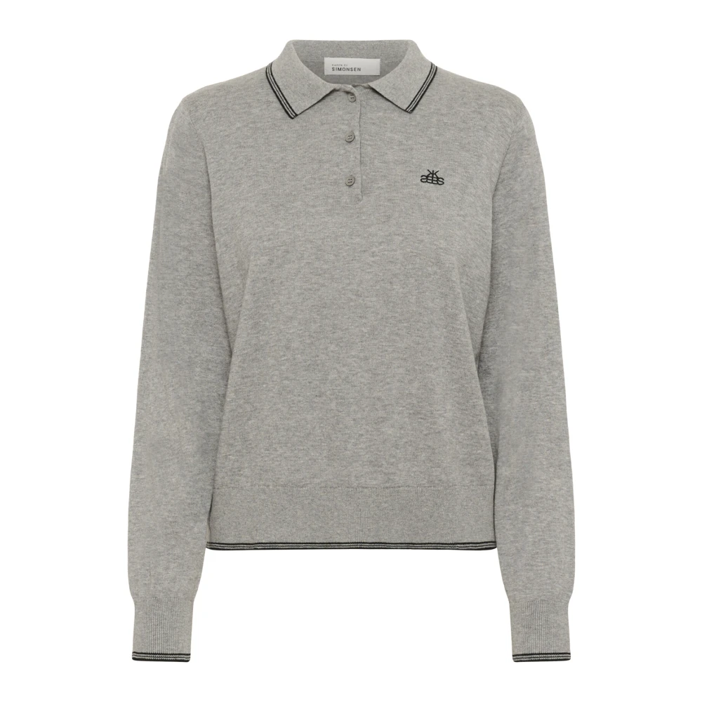 Karen by Simonsen Sportieve Polo Gebreid met Geborduurd Detail Gray Dames
