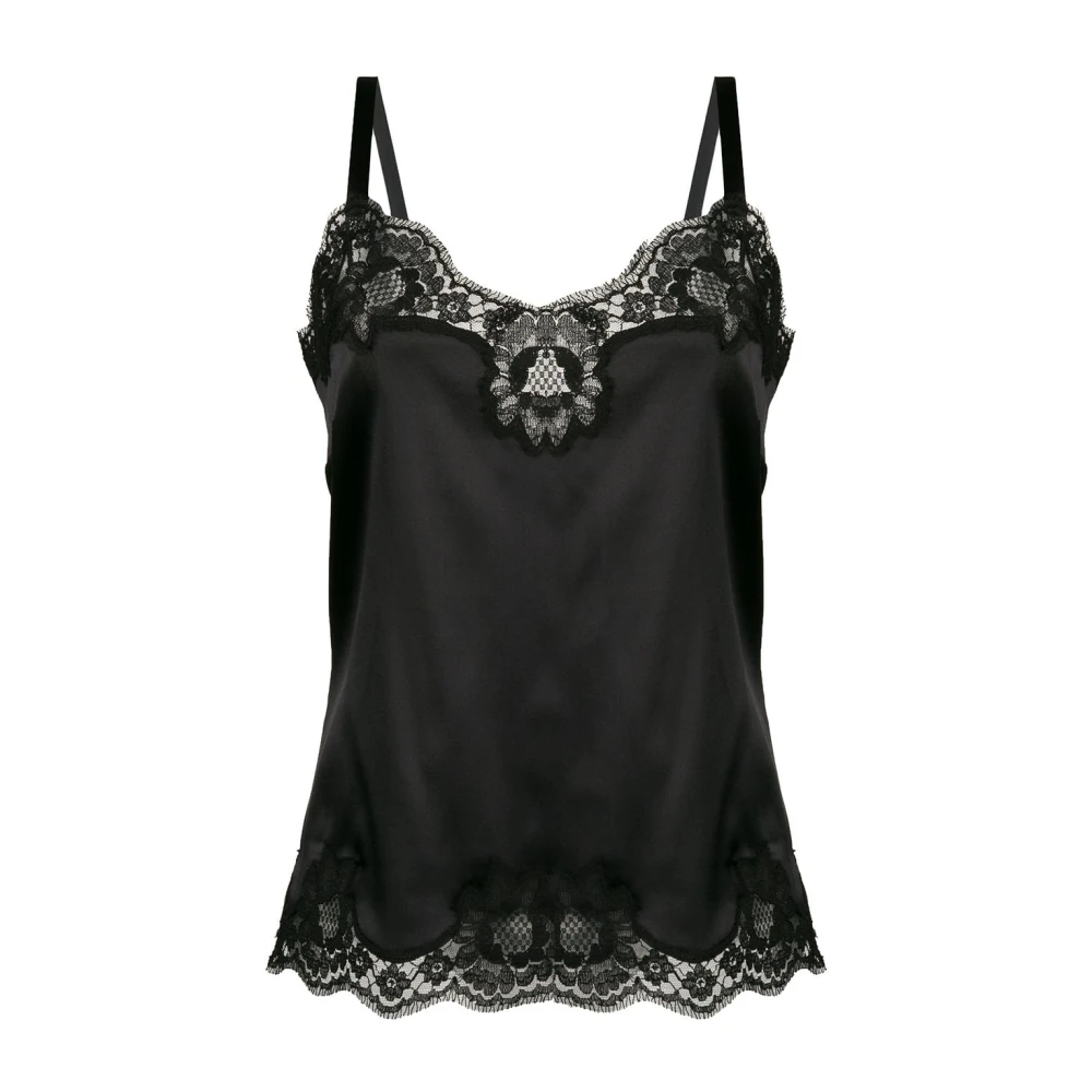Dolce & Gabbana Exquise Mouwloze Top met Kant Black Dames