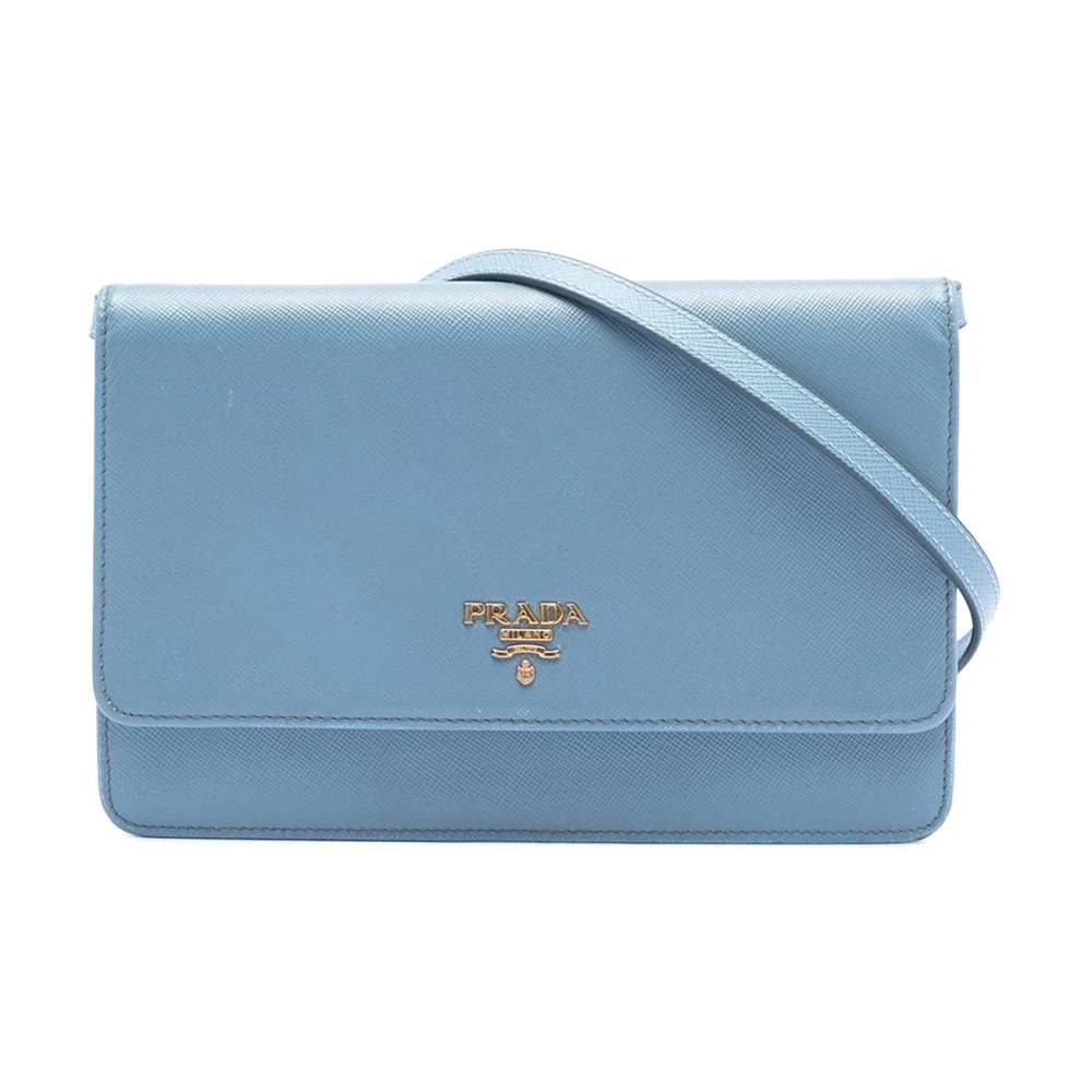 Prada Vintage Women's Blue Vintage Cross Body Bags, One Size, Pre-Owned Leather Flap Wallet