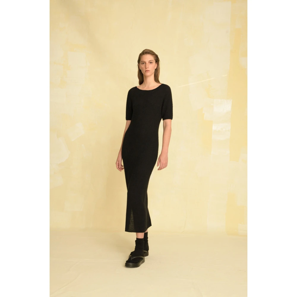 Cortana Diandra jurk in baby alpaca kasjmier en zijde zwart Black Dames