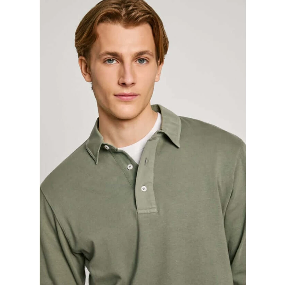 Pepe Jeans Lange mouw katoenen jersey polo Green Heren