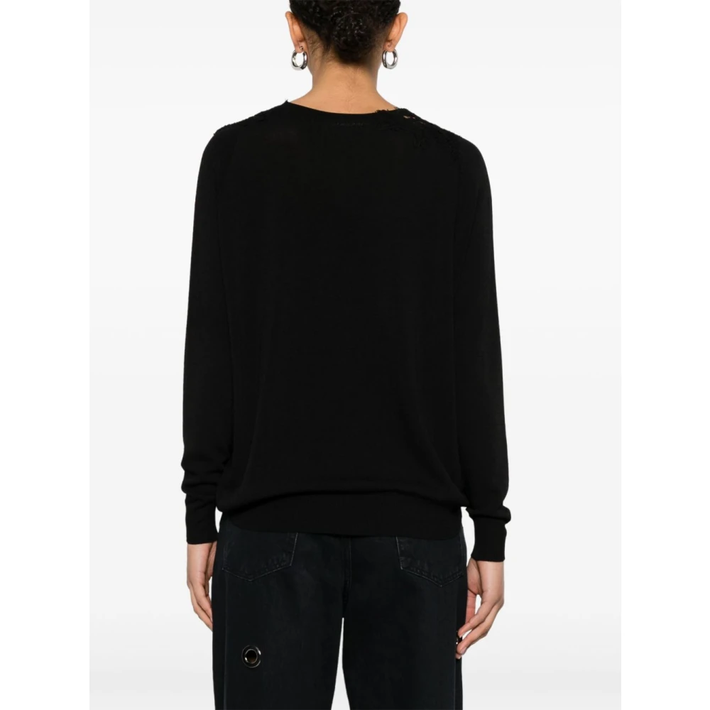 Ermanno Scervino Zwarte V-hals trui met geribbelde manchetten Black Dames