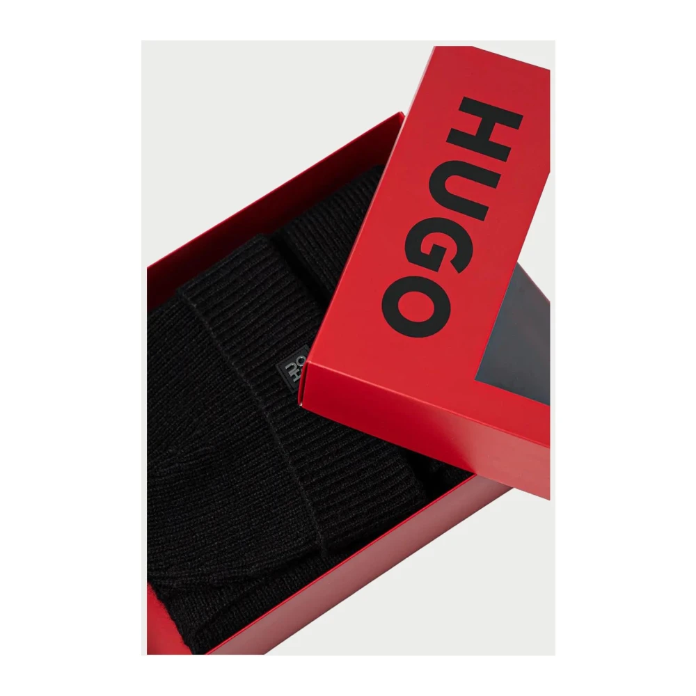 Hugo Boss Zwart Gebreide Sjaal en Hoed Set Black Heren