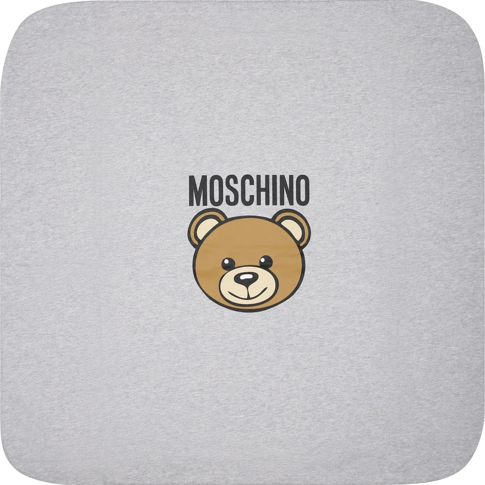 Moschino Grijs Katoenen Teddybeer Logo Deken Gray Unisex