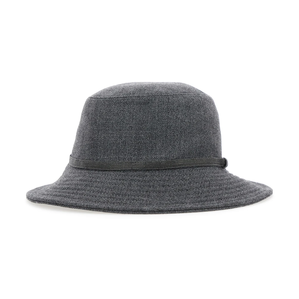 BRUNELLO CUCINELLI Grijze wollen hoed met Monile-detail Gray Dames