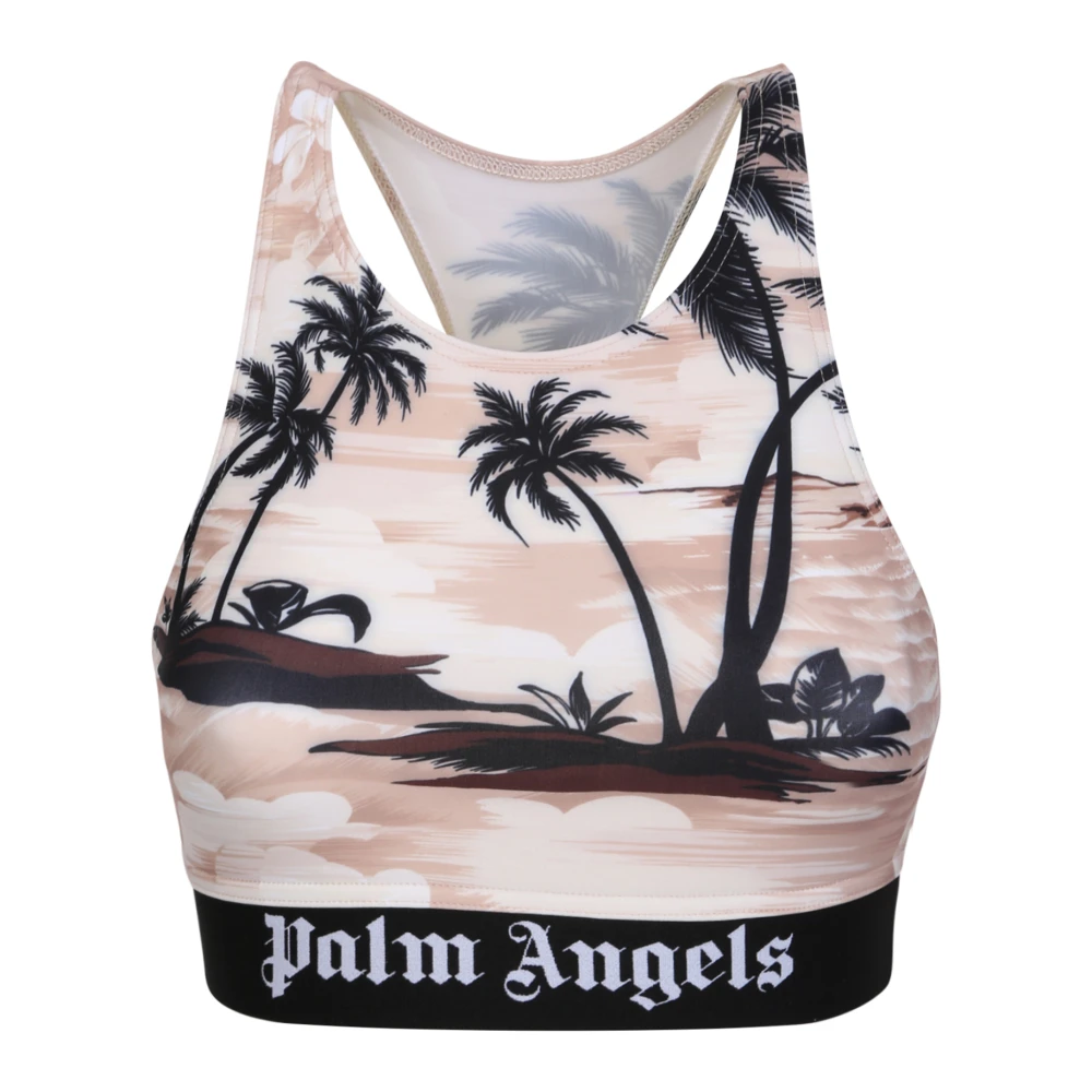 Palm Angels Beige Mouwloze Tops met Palmprint Beige Dames