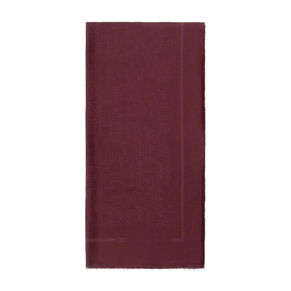 Elisabetta Franchi Vierkante Jacquard Logo Sjaal Franje Rand Brown Dames