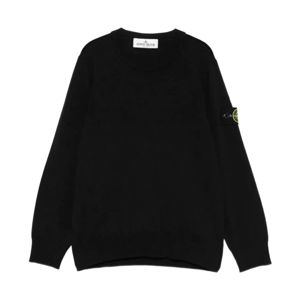 Stone Island Boys Black Kids Knitwear, 4 Y, Ribbed Crewneck Jumper