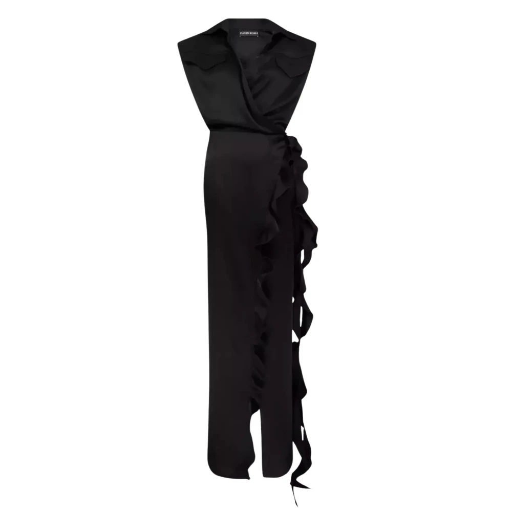 David Koma Zwarte Asymmetrische Maxi Jurk met Ruches Black Dames