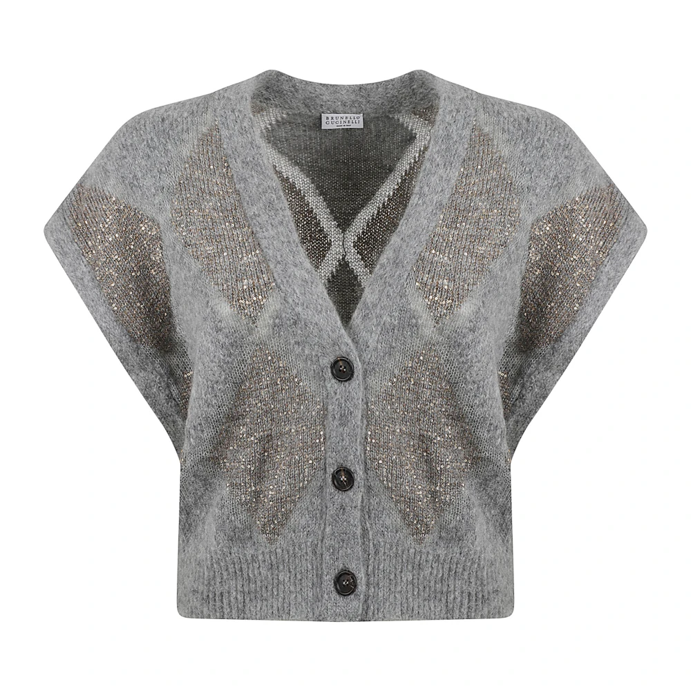 BRUNELLO CUCINELLI Bright Argyle Gebreid Vest Sweaters Gray Dames
