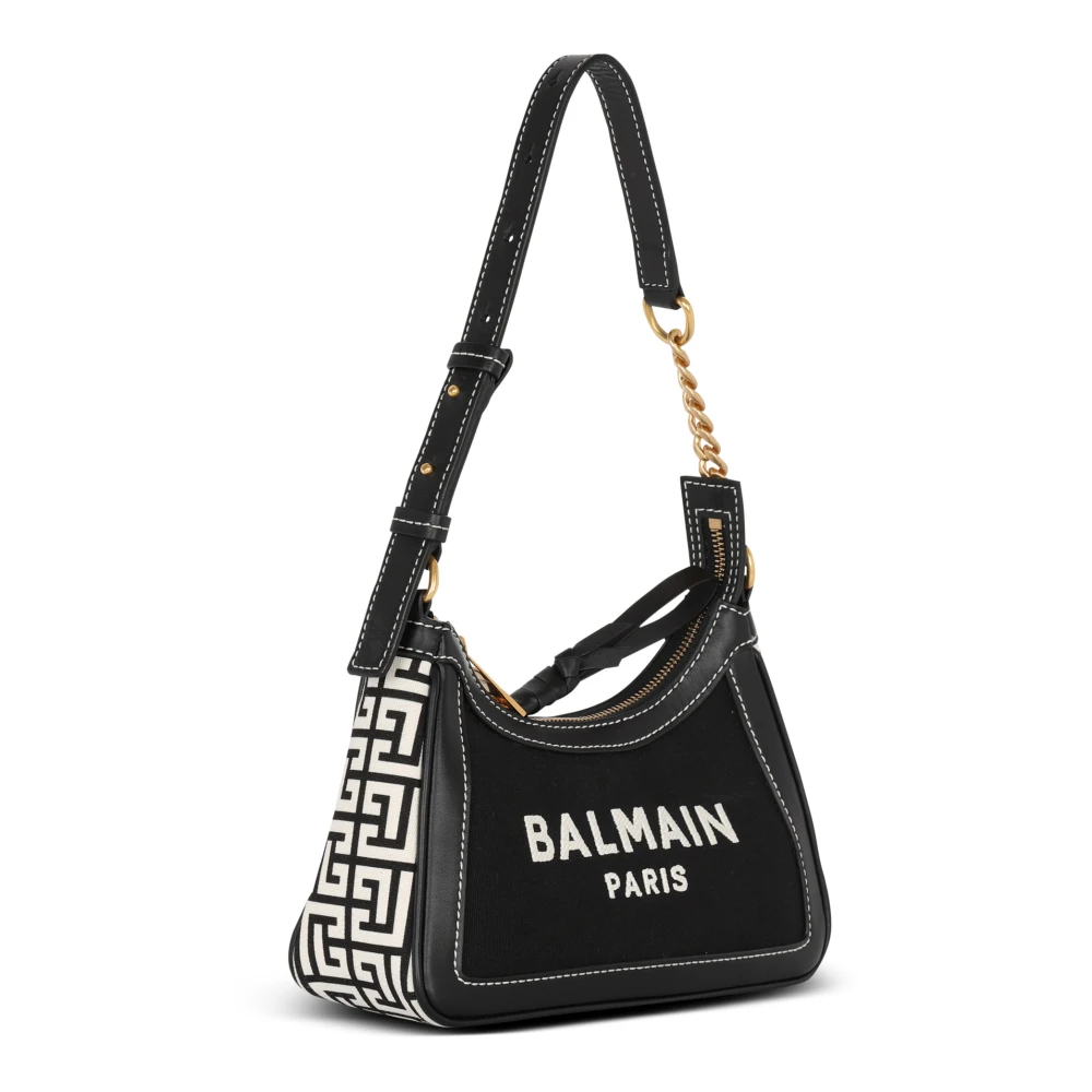 Balmain B-Army gemonogrammeerde canvas en gladleren handtas Black Dames