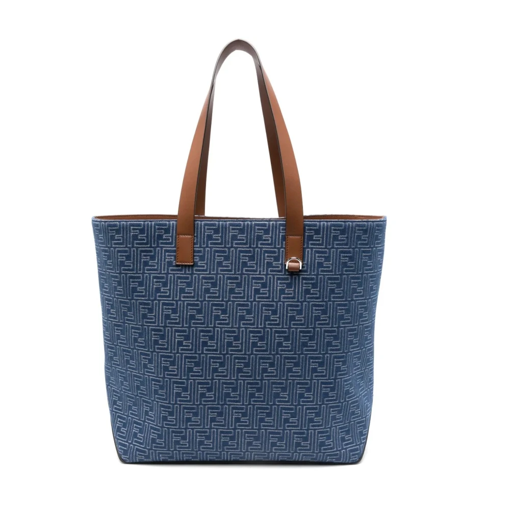 Fendi Mannelijk Blauw Tassen Heren, One Size, Denim, Shopping Bag M Denim