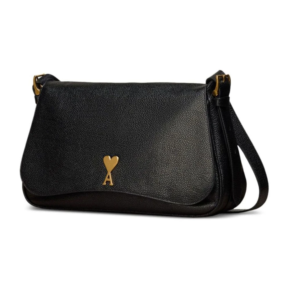 Ami Paris Zwarte leren Paname schoudertas Black Dames