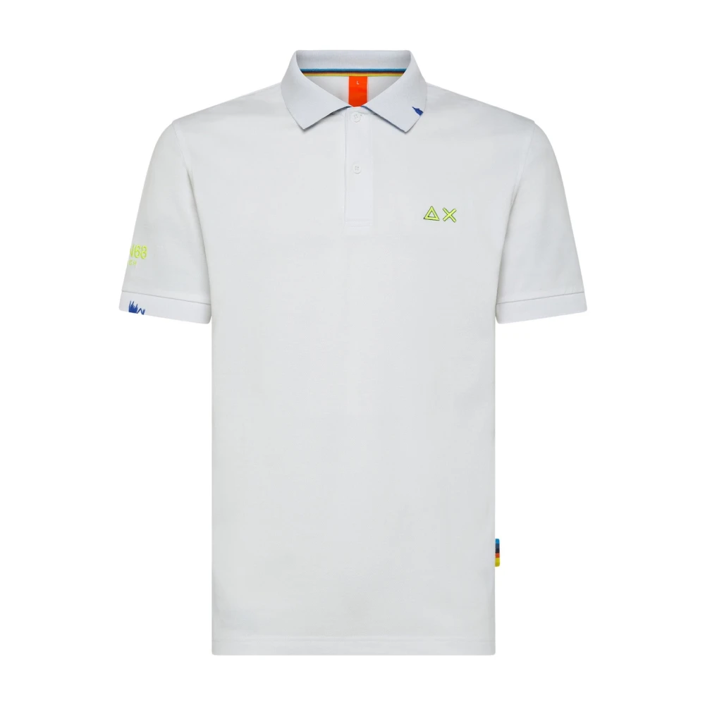 Sun68 Men's White Cotton Polo Logo Beach Tee
