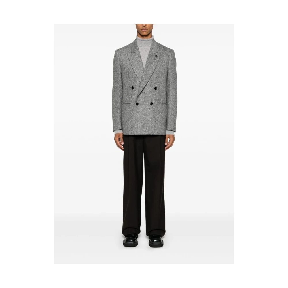 Lardini Grijze Wollen Gebreide Double-Breasted Jas Gray Heren