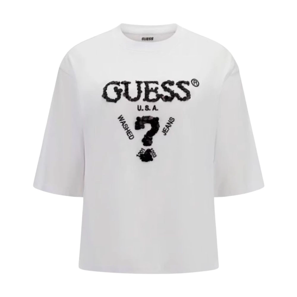 Guess Paillet Front Logo T-shirt White Dames
