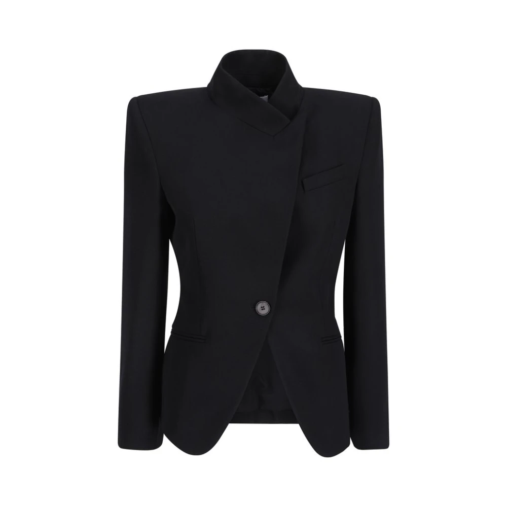 alexander mcqueen Wollen Blazer Jas met Asymmetrische Kraag Black Dames
