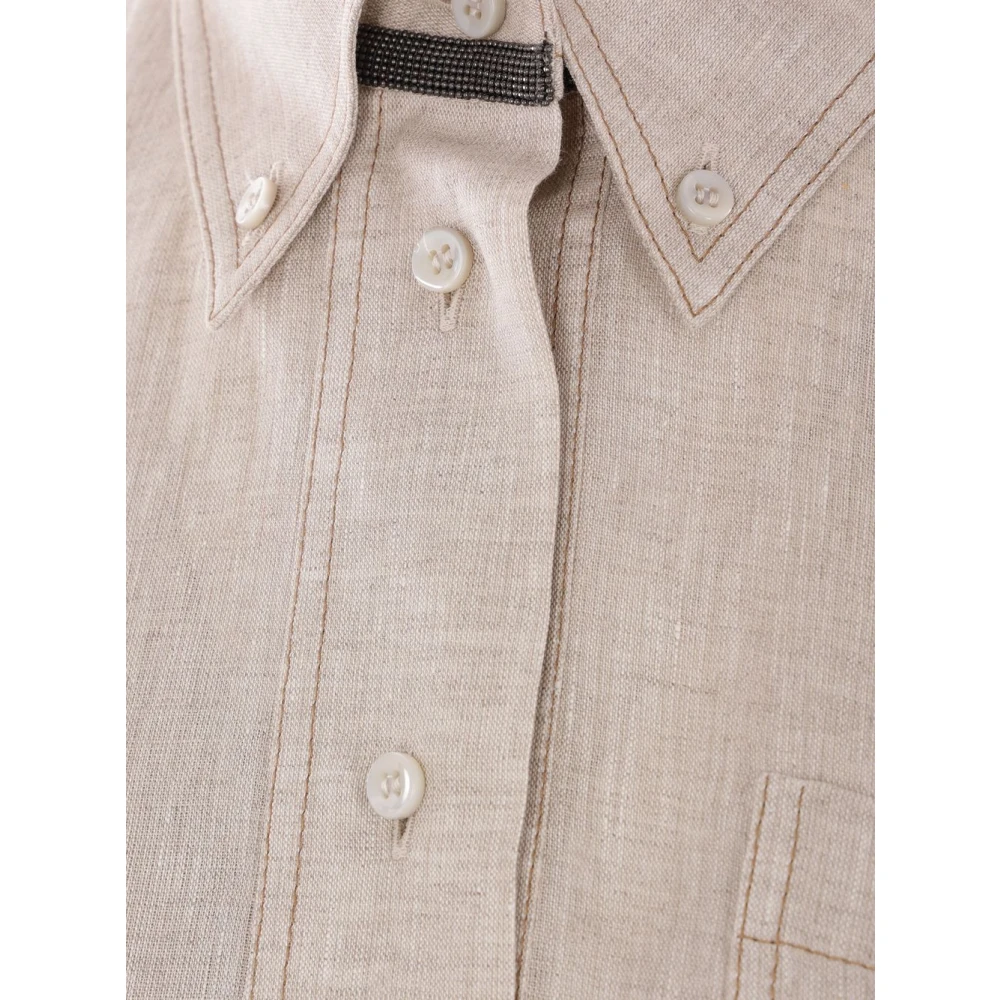BRUNELLO CUCINELLI Zand linnen jurk met knoopsluiting Beige Dames