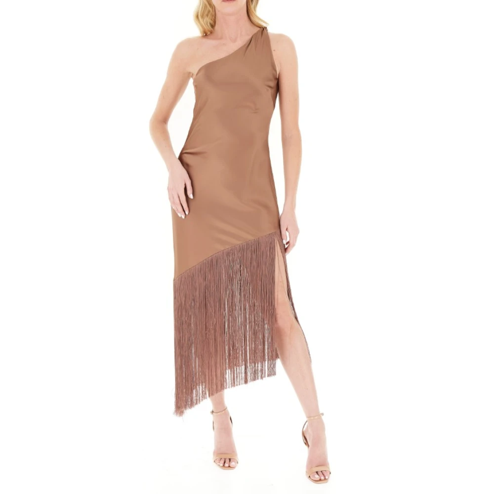 Pinko Vrouw Bruin Kleedjes Dames, Xs, Polyester, Midi Jurk