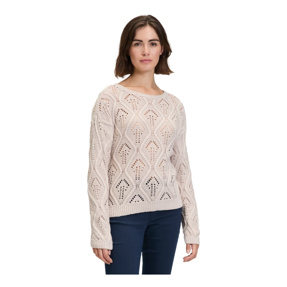 Betty & Co Casual Gebreide Trui met Open Details Beige Dames