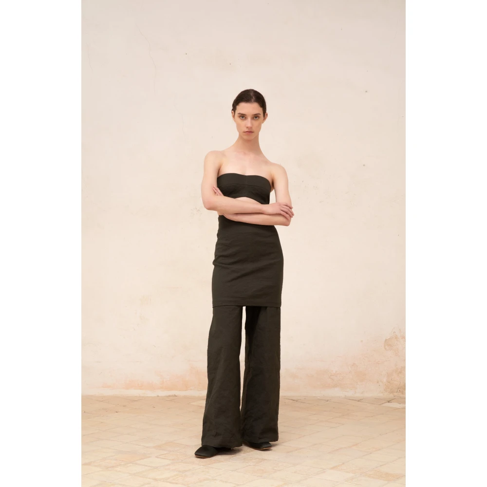 Cortana Metallic Katoenen Bustier Top Black Dames